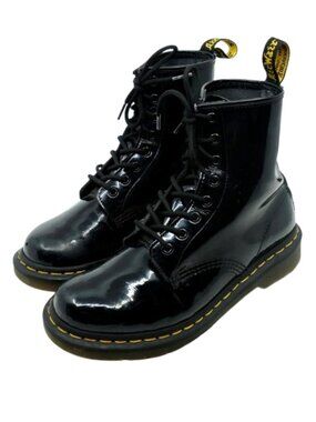 DR MARTENS~1460 BLACK PATENT LEATHER LACE UP ANKLE COMBAT BOOTS~ Women's 8